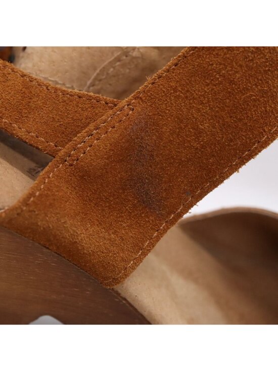 Free People Belmont Brown Leather Ankle Strap High Heel Clogs Women's Sz 36 / 6 - Picture 7 of 16